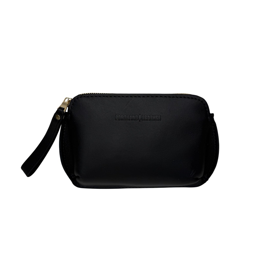 Portland Leather Goods Large Pinch Pouch Black Leather Wristlet NEW